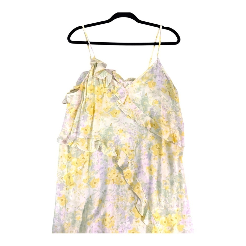 H&M Yellow Floral Ruffle Handkerchief Hem Midi Dress L Cottagecore Romantic Boho - Picture 3 of 6